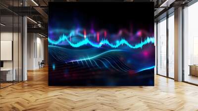 Audio soundwave scope signal as an abstract background depicting a sampled music sound wave frequency in a recording studio showing its amplitude, computer  Wall mural